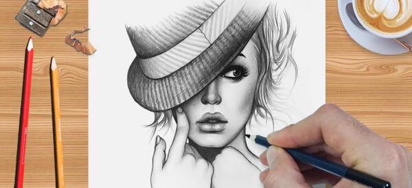 عکس نقاشی سیاه قلم صورت ساده