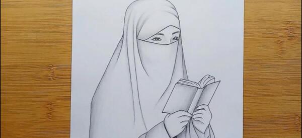 عکس نقاشی دختر محجبه