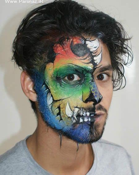 عکس نقاشی روی صورت مرد عنکبوتی