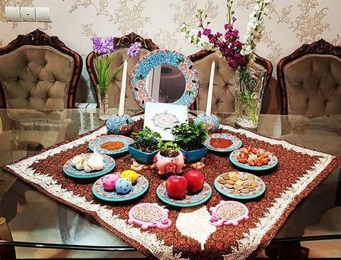 عکس ایده سفره هفت سین روی میز ناهار خوری