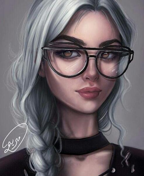 عکس نقاشی دختر عینکی فانتزی