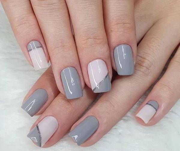 عکس طرح ناخن طوسی سفید