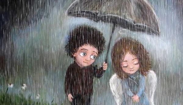 عکس نقاشی دختر در باران ساده