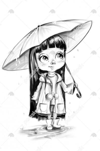 عکس نقاشی دختر در باران ساده
