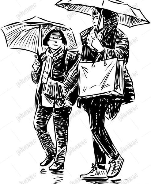 عکس نقاشی دختر در باران ساده