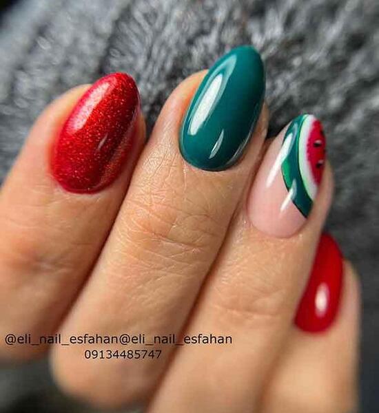 عکس طراحی ناخن هندوانه