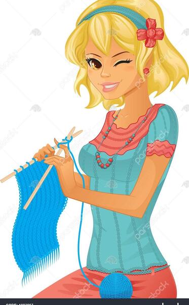 عکس دختر در حال بافتنی