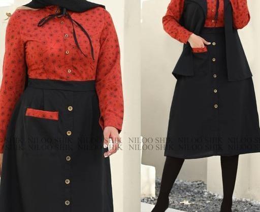 عکس لباس مجلسی بلند پوشیده دو تیکه