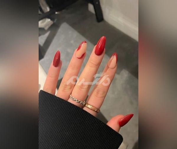 عکس مدل ناخن رنگ قرمز و سفید