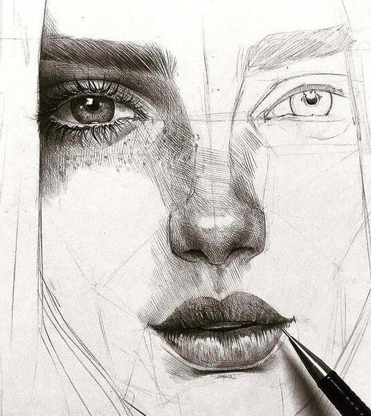 عکس نقاشی دختر با مداد طراحی