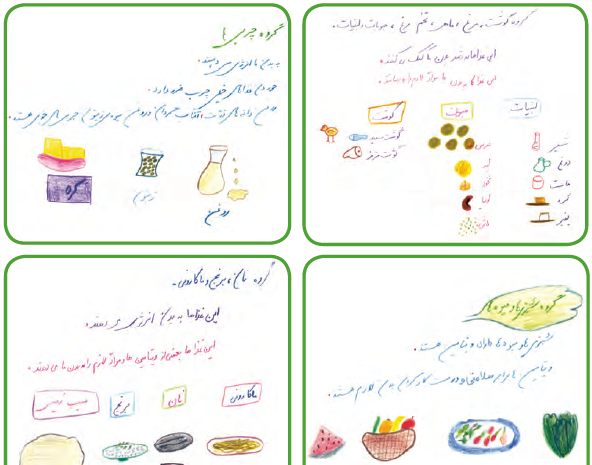 عکس نقاشی ساده چهار گروه مواد غذایی