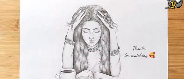 عکس نقاشی دختر غمگین در آینه شکسته