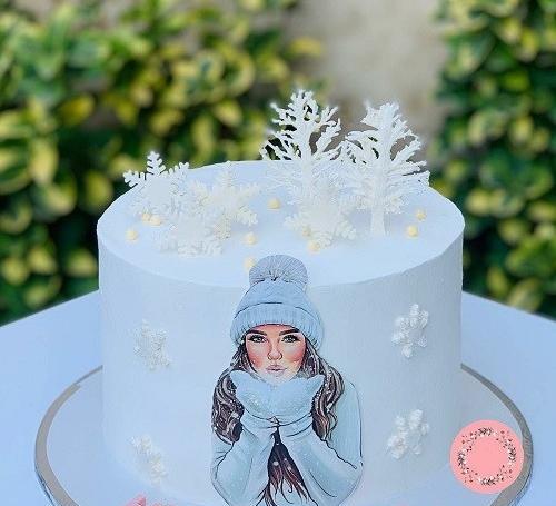 عکس کیک تولد دخترانه زمستانی ساده