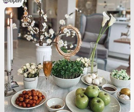 عکس سفره هفت سین با ظروف چوبی