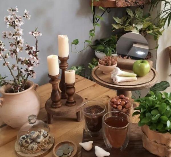 عکس سفره هفت سین با ظروف چوبی