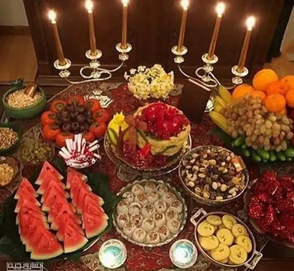عکس سفره شب یلدا با ظروف مسی