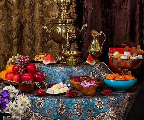 عکس سفره شب یلدا با ظروف مسی