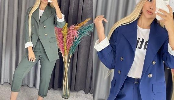 ژست عکس دخترانه با کت و شلوار