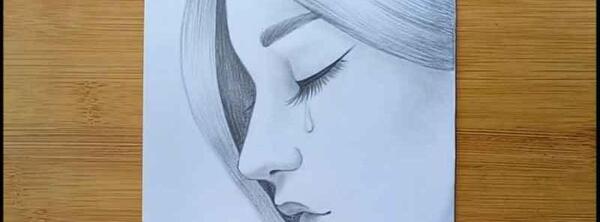 عکس نقاشی از دختر غمگین