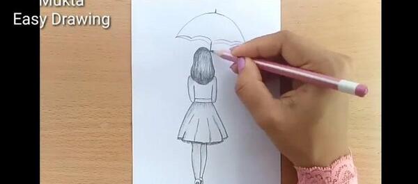عکس نقاشی دختر ساده از پشت سر