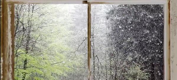 عکس بارش برف از پشت پنجره
