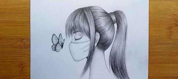 عکس نقاشی دختر غمگین ساده