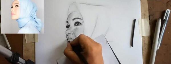 عکس نقاشی دختر حجاب طراحی