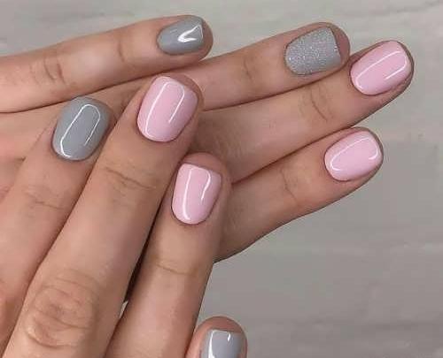 عکس طرح ناخن طوسی صورتی