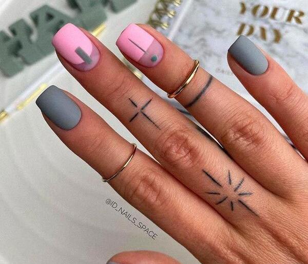عکس طرح ناخن طوسی صورتی