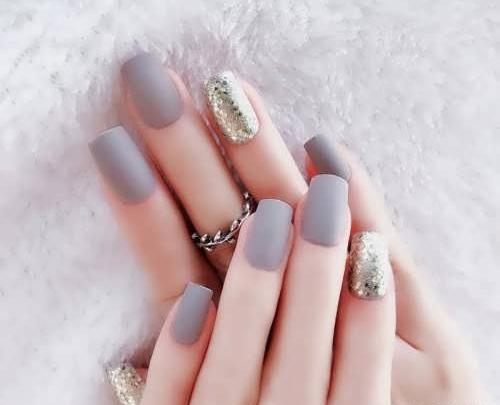عکس طرح ناخن طوسی صورتی