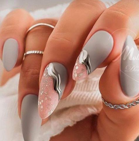 عکس طرح ناخن طوسی صورتی