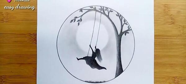 عکس نقاشی دختر و پسر روی تاب