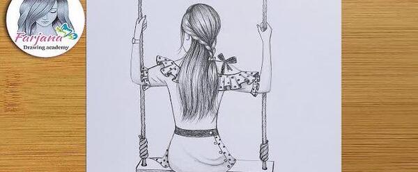 عکس نقاشی دختر روی تاب