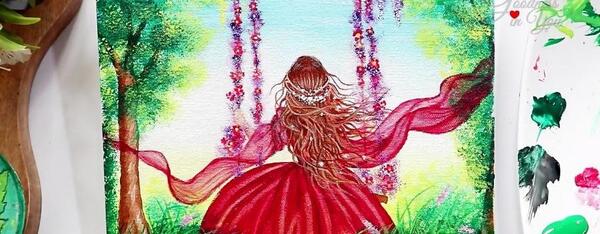 عکس نقاشی دختر روی تاب