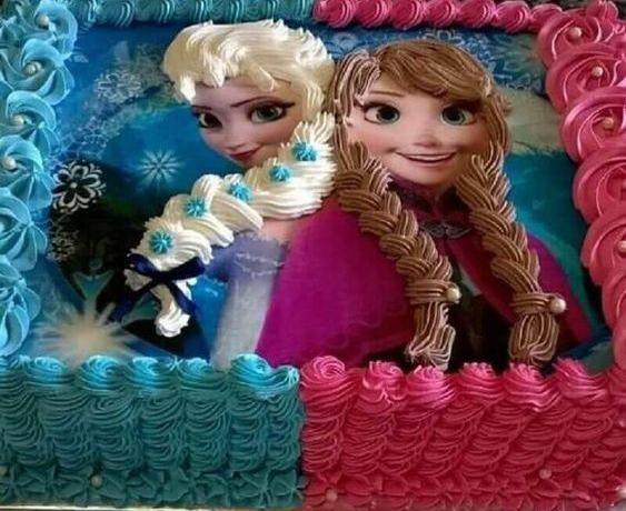 عکس کیک السا آنا صورتی