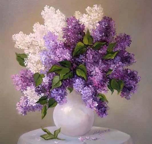 عکس نقاشی گل یاس بنفش کودکانه