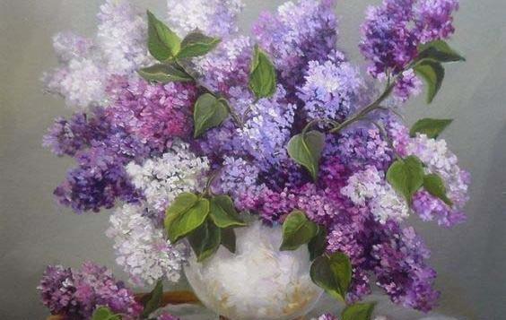 عکس نقاشی گل یاس بنفش کودکانه