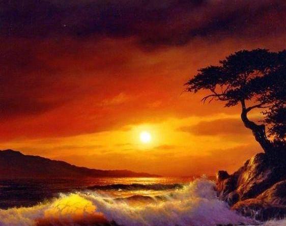عکس نقاشی غروب زیبای پاییز
