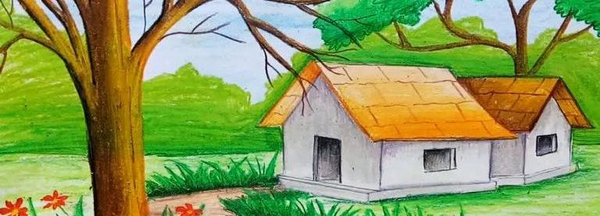 عکس آموزش نقاشی ساده و زیبا طبیعت با مداد رنگی