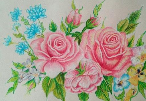 عکس نقاشی زیبا گل با مداد رنگی