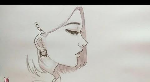 عکس نقاشی دختر نیم رخ آسان