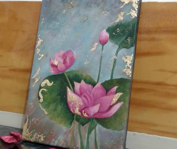عکس نقاشی گل نیلوفر مرداب