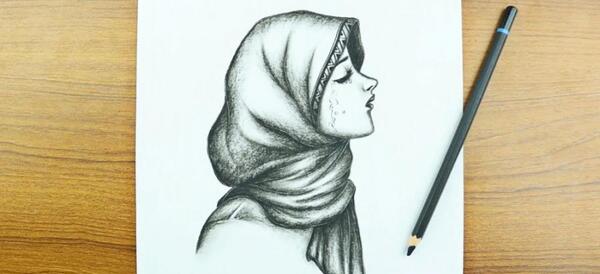 عکس نقاشی دختر با حجاب
