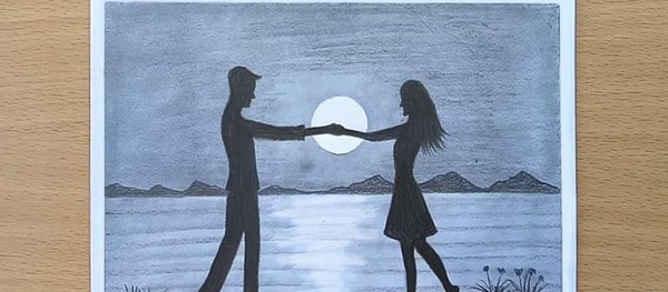 عکس آموزش نقاشی سیاه قلم یک زوج