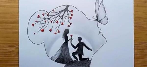 عکس آموزش نقاشی سیاه قلم یک زوج