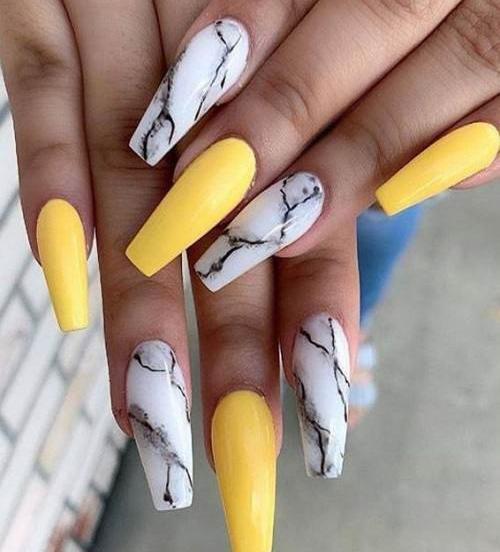 عکس مدل ناخن زرد و طوسی