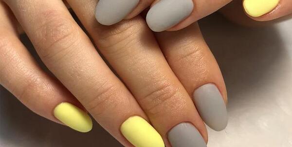 عکس مدل ناخن زرد و طوسی