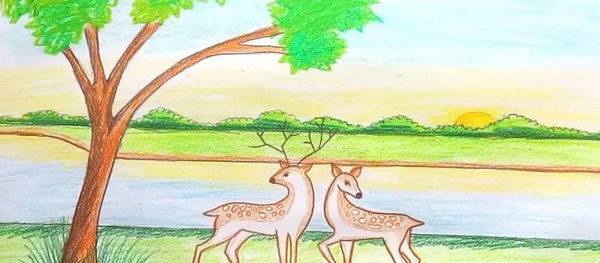 عکس نقاشی زیبا طبیعت با مداد رنگی