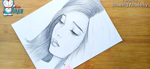 عکس نقاشی دختر غمگین با مداد