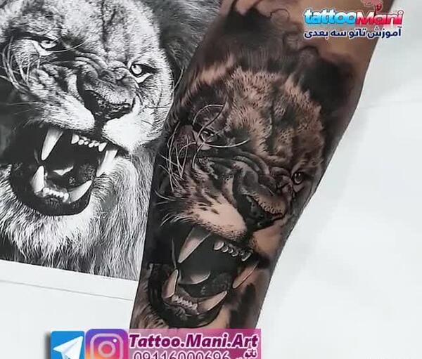 عکس تاتو شیر روی دست